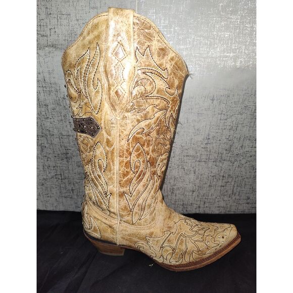 Corral Saddle Brown Embroidered Cross Western Boots Sz 9M - Picture 4 of 10